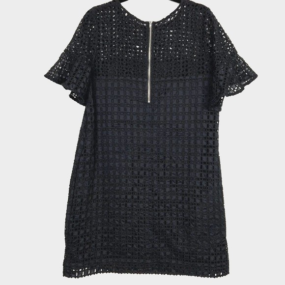 Banana Republic Shift Dress Womens Black 10 Eyelet Meshed Lined Flutter Sleeves - Picture 2 of 13